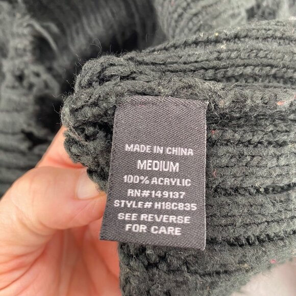 HYFVE Sweater Womens Medium Black Chunky Knit Frayed Hem V Neck Pullover Boho - Picture 6 of 10